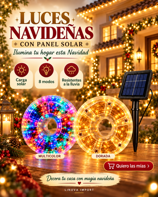 LUCES SOLARES NAVIDEÑAS + OBSEQUIO MANDIL NAVIDEÑO